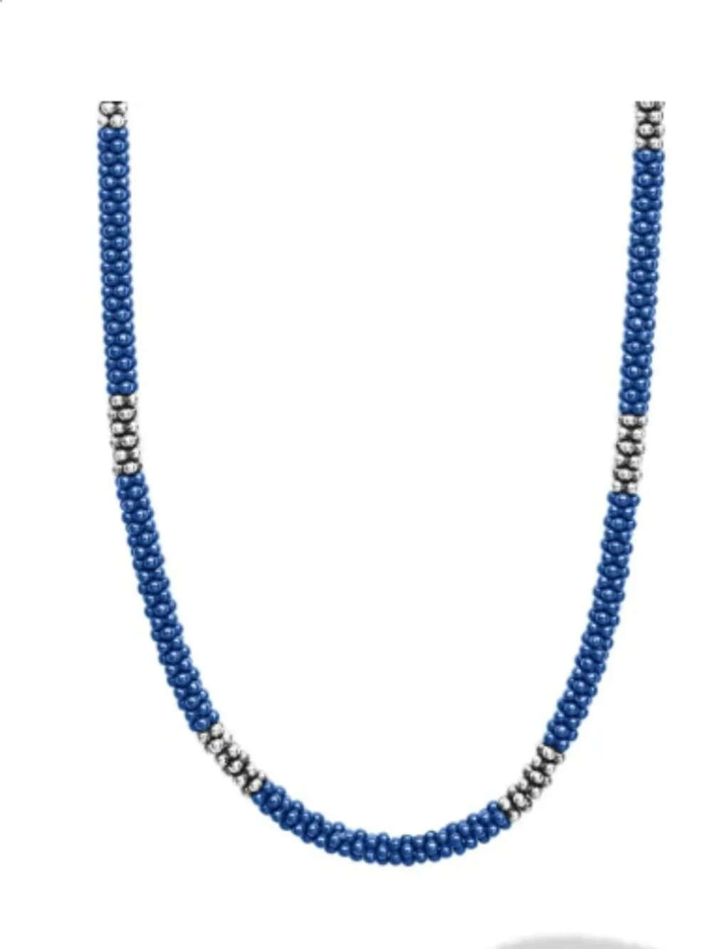 Blue Caviar  Ultramarine Silver Station Ceramic Beaded Necklace | 3mm from Lagos